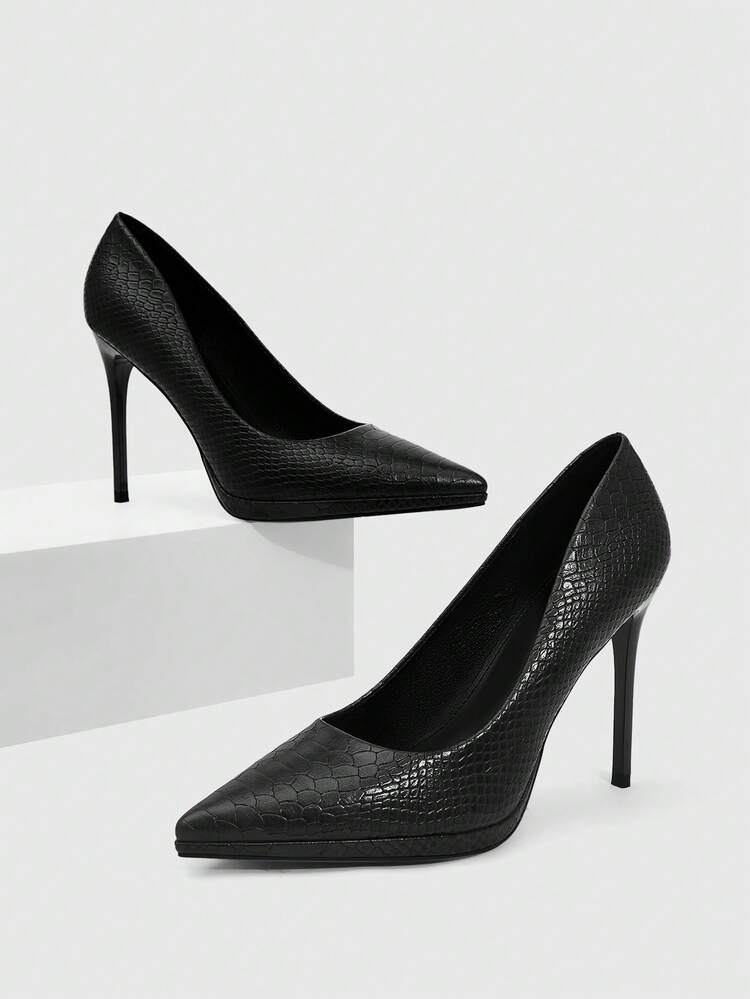 CUCCOO SZL Women's Black Pointed Toe Casual/Work High Heel Shoes