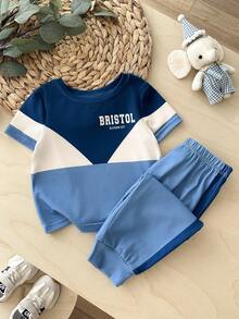 LMoss Kids 2 pièces Ensemble t-shirt col rond décontracté et pantalon pour bébé garçon avec motif géométrique tricoté et imprimé de lettres - Multicolore - Voir 5