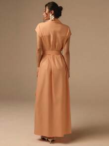 COSMINA Women's Elegant Solid Color Front Button Super Long Dress, Summer Elegant Dresses For Women,An Orange Dress, An Elegant Summer Dress, Suitable For Everyday Wear, Perfect For A Sophisticated Commute, And Ideal For Work. - Orange - View 5