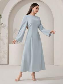 Veilorie Women's Elegant Party Beaded Decorated Arabic Style Dress - Mint Blue - View 6