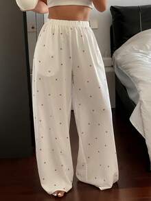 DAZY Women's Cute Heart Pattern Straight Leg Long Pajama Pants, Suitable For Summer And Spring - Red - View 3