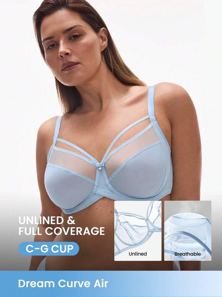 Plus Unlined Full Coverage Side Support Mesh Bra
