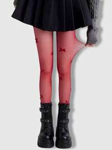 ROMWE Goth 纯色渔网袜 - 酒紅色 - 查看 1