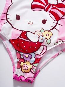 HELLO KITTY AND FRIENDS | SHEIN 1件少女可爱休闲卡通条纹图案连体泳衣 - 彩色 - 查看 5