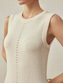 MOTF PREMIUM SLEEVELESS ROUND NECK FASHIONABLE KNIT DRESS, SUITABLE FOR DATES AND VACATIONS, SPRING/SUMMER - White - View 2