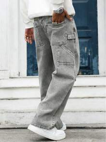 GALLERY FADE 男士街头风雪花水洗直筒牛仔裤 - 咖啡棕 - 查看 1