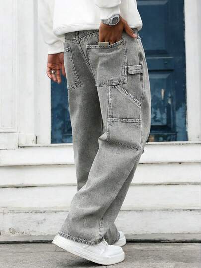 GALLERY FADE Men's Streetwear Snowflake Washed Straight Leg Jeans Baggy Khaki Pants Men Men Jeans Cargo Pants, Perfect Holiday Gift For Boyfriend & Husband