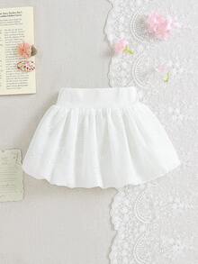 SHEIN Genkimix Kids Baby Girls' Solid Color A-Line Bubble Skirt All White Summer Cute Party Elegant Style Design For Play Daily Activities Or Special Occasions - White - View 2