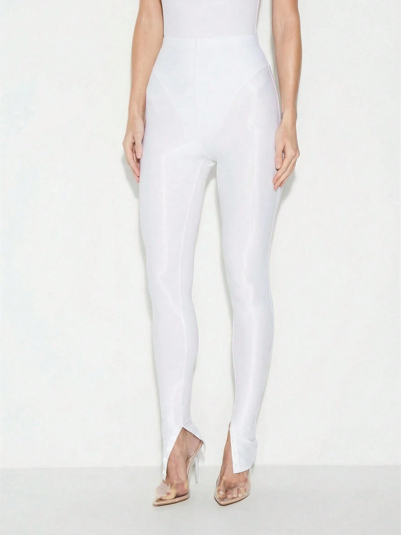 KIZN Leggings a vita alta con dettagli in rete e orlo con bottoni