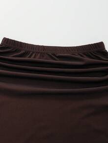 SHEIN Teen Girl Deep Brown Asymmetric Shoulder Fitted Maxi Dress,Golden Starfish Decor Ruched Stretchy Soft Elegant Summer,Vacation,Holiday Dress - Coffee Brown - View 5