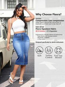 Flexra Casual Washed Fitted Denim Mini Skirt, Summer - Blue - View 2