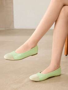 MOTF 女士复古新款时尚绿色PU皮革方头平底鞋，简约休闲轻便，低帮套脚设计，舒适优雅的高端芭蕾舞鞋 - 嫩綠色 - 查看 6