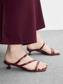 CUCCOO BIZCHIC Spring And Summer New Outdoor Women's Black Square Toe Open-Toed High-Heeled Sandals Women's Stiletto French With Skirt Strappy Sandals Summer Shoes - Burgundy - View 6