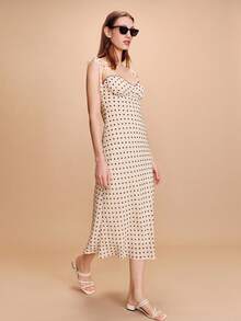 lacRébo Polka Dot Check Print Midi Dress With Tie Shoulder Straps Chic Spring Summer Chic Holiday Dress Elegant Vacation Dress Going Out French Style Parisian Style - Beige - View 6