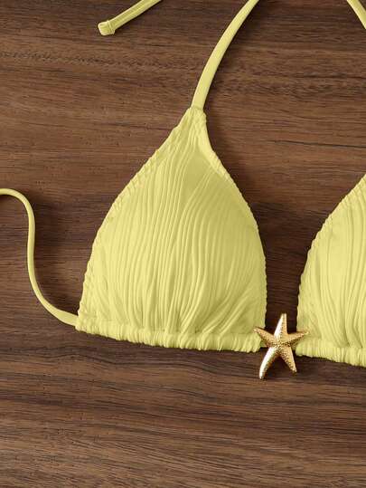 Swim Mod Women's Solid White Crochet Halter Backless Tie Back Beach Swimwear Top Solid Color Bikini Butter Yellow Bikini Seashell Bikini Bikini Starfish Bikini