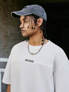 PAVTROS Conjunto de camisetas personalizadas con estampado de patchwork para hombre - Caqui - Ver 5