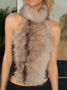 Sydney Algeri Y2K 渐变色毛茸茸拼布透视网眼性感紧身吊带背心 - 彩色 - 查看 3