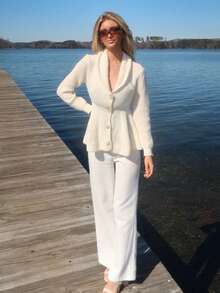 Sydney Algeri 女士优雅针织开衫，复古风，舒适保暖，女士服装，冬季女士毛衣，秋季女士服装，新年丑陋毛衣，情人节毛衣 - 白色 - 查看 1