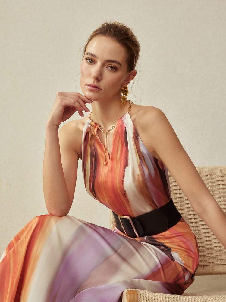 CROPPED SATIN PRINTED HALTER NECK TANK TOP, SPRING/SUMMER