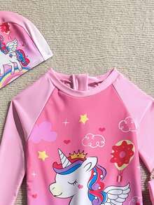 Traje de baño de niña bebé con estampado de unicornio, que incluye camiseta de manga larga tipo rash guard y leggings - Multicolor - Ver 3