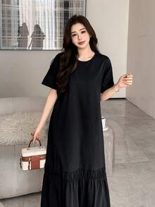 DAZY Spring & Summer Loose Business Casual Fashion Office Wear T-Shirt Dress For Women - Black - View 4