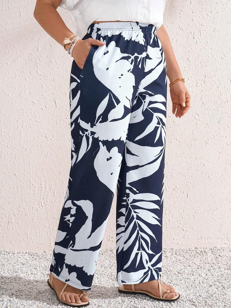 Plus Size Women's Summer Casual Vacation Country Daily  Floral Print Long Pants With Pockets,Spring/Summer,Summer\Vacation,Summer Holiday,Spring Break Outfits ,Vacation Outfits Women ,Holiday Outfits For Women,Going Out Outfits,2026 New Clothes,Simple And Fashionable For Everyday Wear,Suitable For Summer, Vacation, Daily Wear,Suitable For Summer, Vacation, Daily Wear, Women Summer Pants,