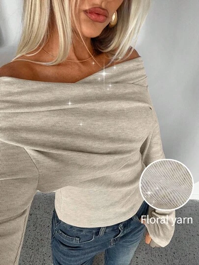 Aloruh 女式简约纯色褶皱修身长袖 T 恤，适合日常穿着、秋冬季