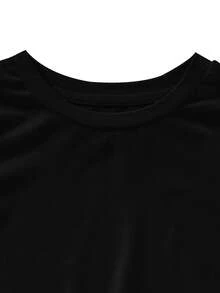 Camiseta de manga corta con cuello redondo, estampado de chica de dibujos animados de K-POP, informal y de moda para niñas jóvenes, verano - Negro - Ver 7