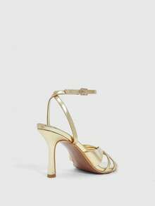 CUCCOO SZL Giày sandal cao gót quai ngang hình bướm đính pha lê trắng, kiểu dáng thanh lịch, phù hợp cho các dịp tiệc tùng, hẹn hò, đám cưới dành cho nữ. - Vàng nhạt PU - Xem 4