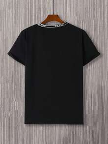 Manfinity Homme 男士圆领字母印花休闲百搭日常短袖T恤 - 黑色 - 查看 2