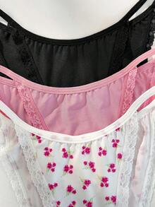 3pcs/Pack Women's Contrast Lace Bikini Panties - Multicolor - View 4