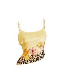 Lyxana Conjunto de 2 piezas de mujer para verano con camiseta asimétrica y falda con estampado floral y de leopardo, adecuado para vacaciones en la playa - Multicolor - Ver 4