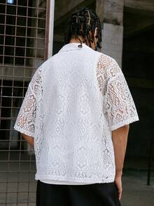 PAVTROS Men's Hollow Out Single-Breasted Casual Versatile Daily Wear Short Sleeve Shirt - Brown - View 2