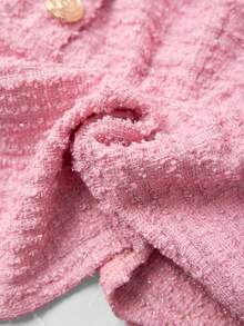 GlowEve Women's Pink Tweed Metal Button Waist Ruffle Hem Sexy Commuter Elegant Youthful Spring/Summer Top - Pink - View 4