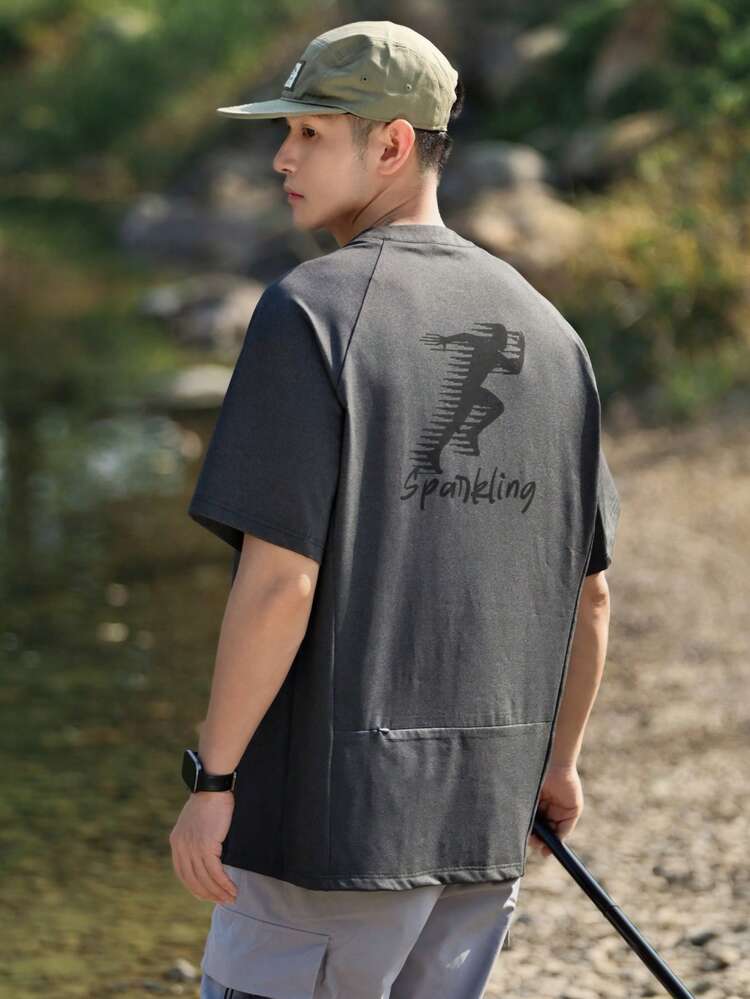 Men's Short Sleeve Raglan Sleeve Half-Placket Outdoor T-Shirt, Summer