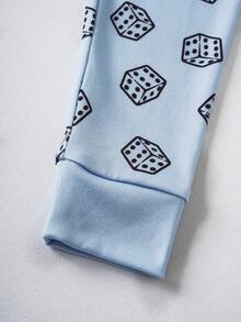 MONOPOLY X SHEIN 男童卡通印花短袖上衣和骰子印花紧身裤睡衣套装 - 淺藍色 - 查看 8