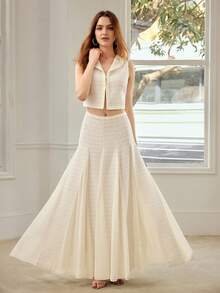 MOTF PREMIUM WOMEN'S TWEED CONTRAST BINDING SHORT VEST & GODET SKIRT 2 PIECES SET, SPRING/SUMMER - White - View 3