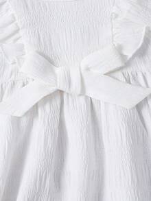 SHEIN 新生女宝宝可爱优雅红色荷叶边腰身连衣裙 - 白色 - 查看 6