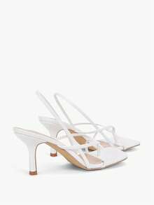 女士蛇皮壓花夾腳細跟時尚白色T字帶涼鞋 - 白色 - 查看 9