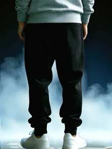 RISE LYT Men's Slogan & Moon Print Sports Pants - Black - View 2