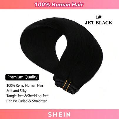 Straight Human Hair Clip In Hair Extensions For Full Head Brazilian Virgin Hair Natural Black Color, 7Pcs With 16Clips, 70-80 Gram