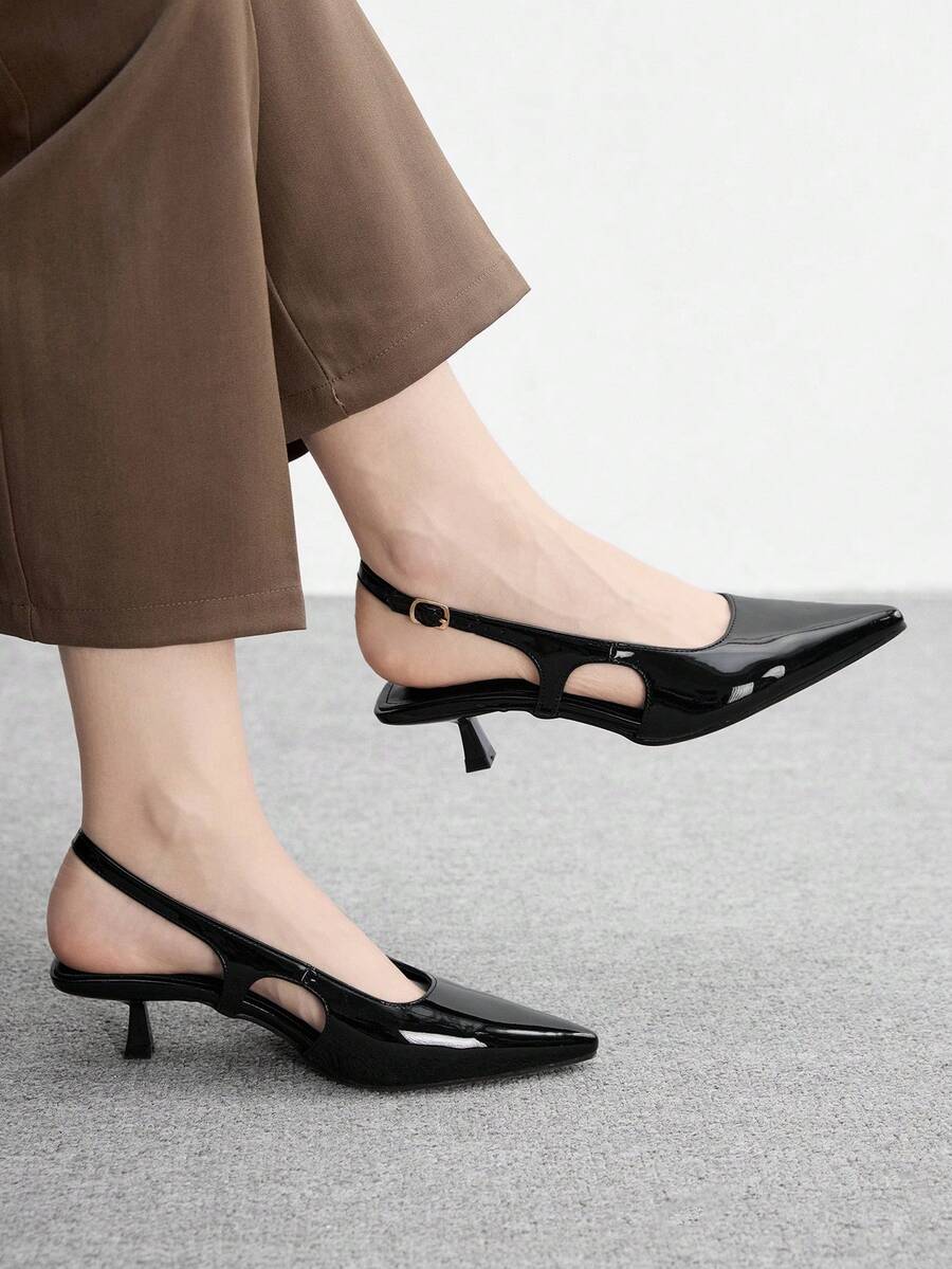 CUCCOO BIZCHIC Giày cao gót nữ đi làm có khóa cài - Than chì đen - Xem 1