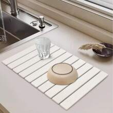 Tấm lót thoát nước tự làm sạch gấp gọn 1 mảnh cho mặt bàn bếp, làm từ đất tảo cát, nhanh khô, thấm hút, chống trượt và cách nhiệt, hình vuông, dùng làm đế lót ly và tấm chắn nước bắn cho mặt bàn phòng tắm. - Nhiều màu - Xem 1