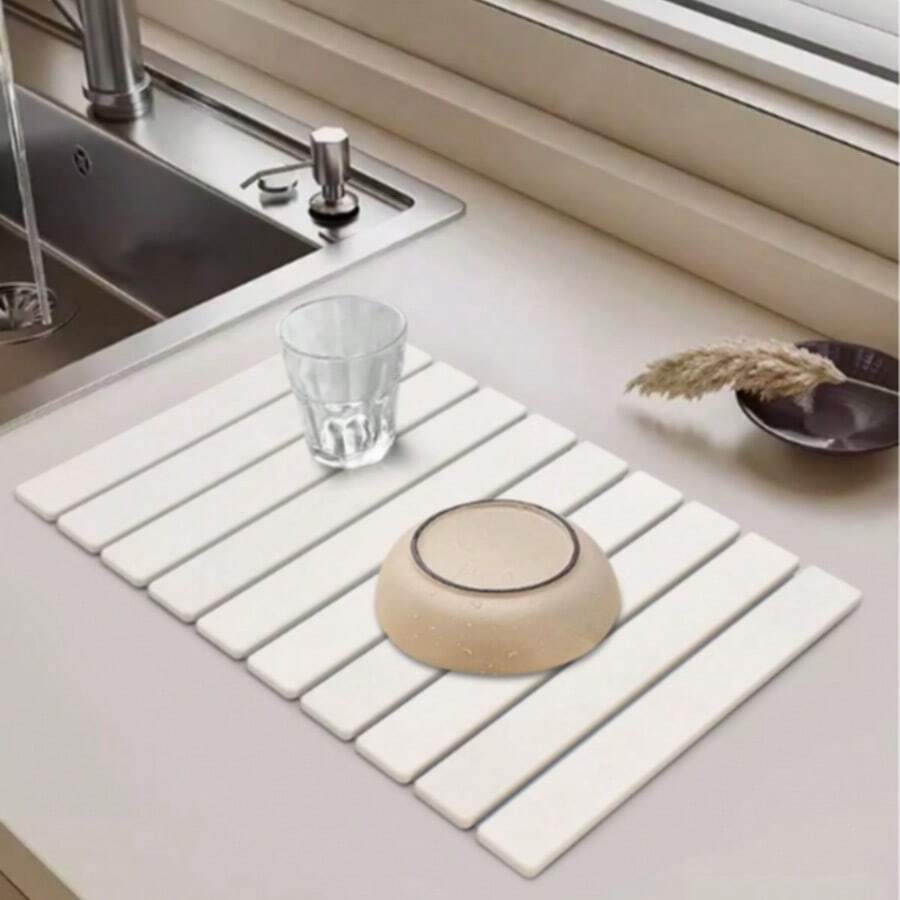 Tấm lót thoát nước tự làm sạch gấp gọn 1 mảnh cho mặt bàn bếp, làm từ đất tảo cát, nhanh khô, thấm hút, chống trượt và cách nhiệt, hình vuông, dùng làm đế lót ly và tấm chắn nước bắn cho mặt bàn phòng tắm. - Nhiều màu - Xem 1