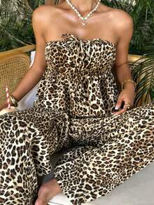 SHEIN EZwear 两件套女士休闲条纹系带抹胸上衣和裤子套装 - 彩色 - 查看 7