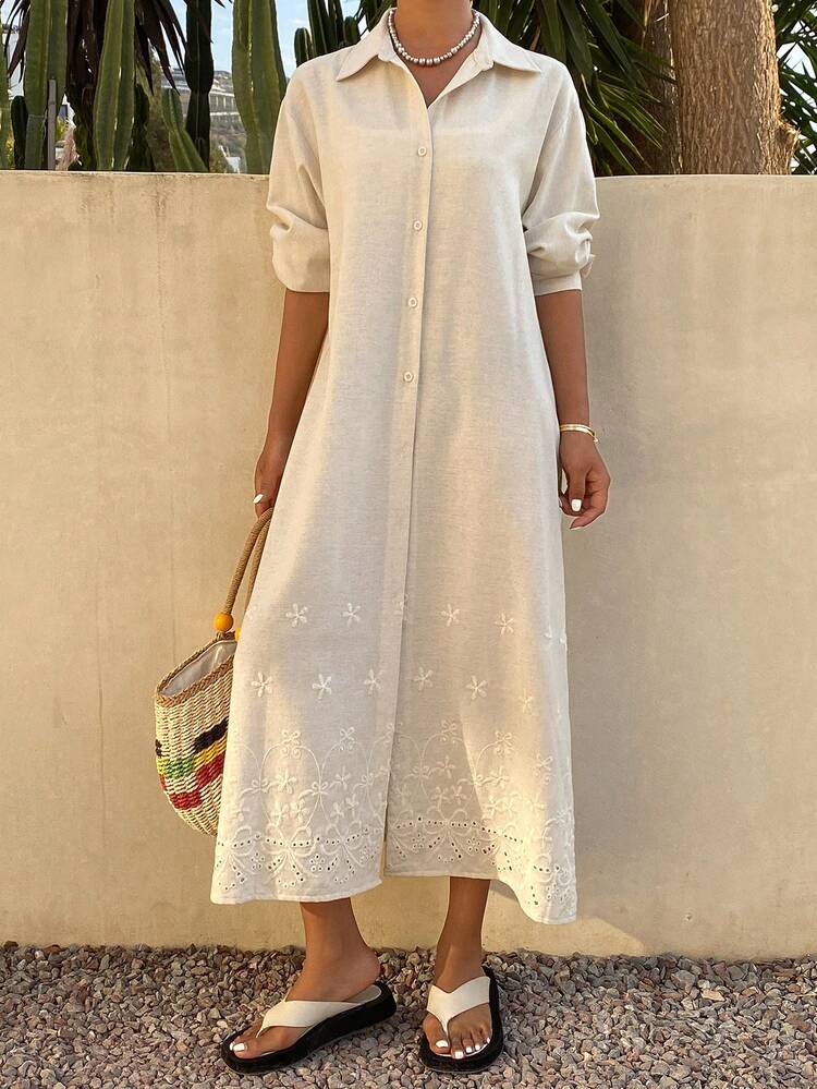Women's Solid Color Single-Breasted Casual Versatile Long Shirt For Daily Wear Summer