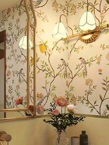 1 Cuộn Giấy Dán Tường Họa Tiết Chim, Hoa, Chanh và Lá Nho Thanh Lịch, Chống Thấm Nước, Có Thể Tháo Gỡ, Tự Dính, Thích Hợp Cho Phòng Khách, Phòng Ngủ, Nhà Bếp, Trang Trí Nội Thất, Quà Tặng Trang Trí Nhà Cửa Đa Năng, Quà Tân Gia, Quà Ngày Lễ, Tiệc Tùng - QXPH-009 Hoa bay - Xem 3