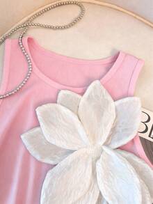 Franclia Women's Fashion Casual Large Floral Print Fitted Tank Top - Pink - View 4