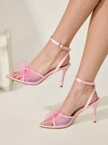 CUCCOO CHICEST New Pink Stiletto Pointed Fashion Bow Mesh Women's High-Heeled Sandals - Pink - View 11