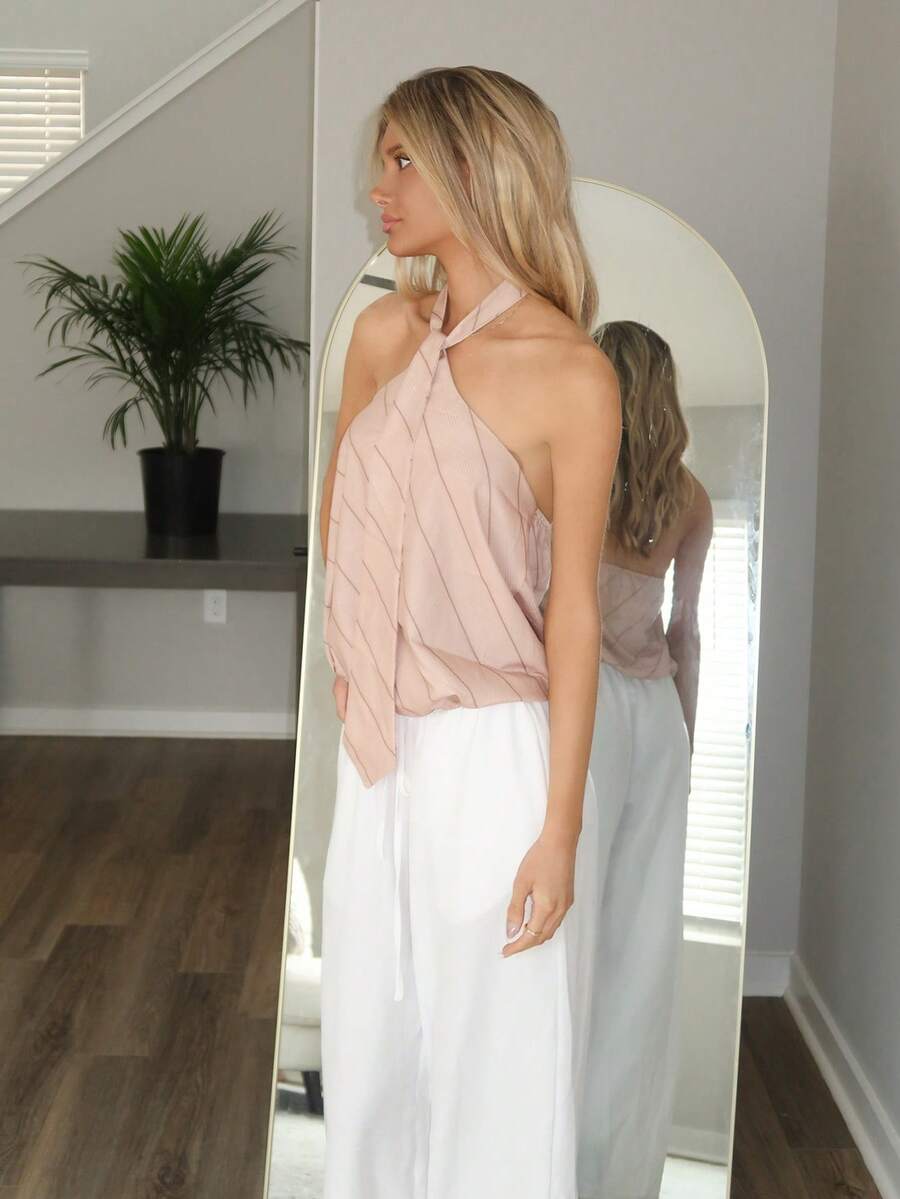 Sydney Algeri 女式条纹领带设计时尚露背上衣 - 彩色 - 查看 1